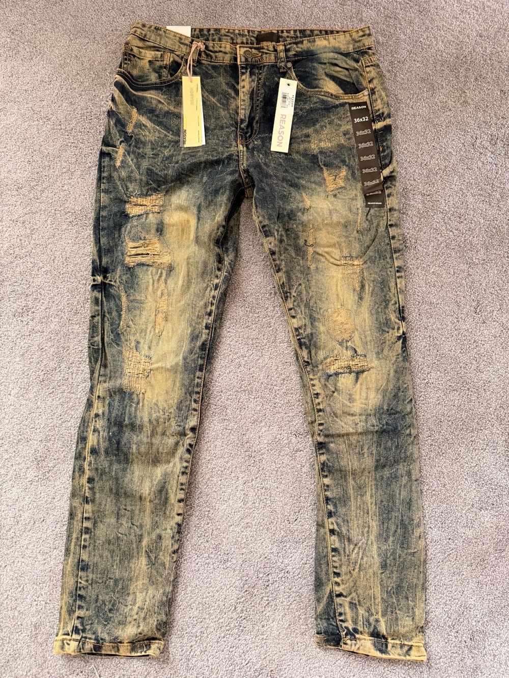 Reason Brand Distressed Acid Wash Skinny Jeans 36x32 Y2K Grunge Streetwear NWT